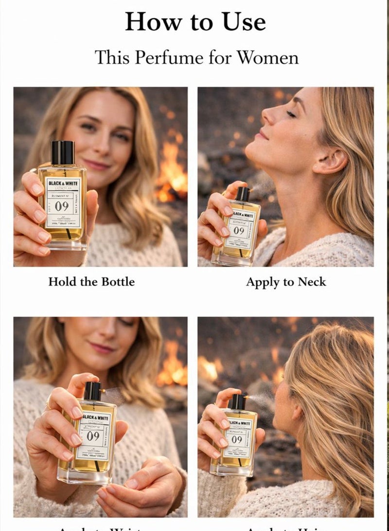 أوركيد عطر بلاك آند وايت إليمنت N.09 بور فيم أو دو بارفان 100 مل للنساء | عطر خشبي حمضي طويل الثبات بنفحات الماندرين والبرغموت والياسمين وخشب الأرز مع لمسات العنبر والمسك - Image 3